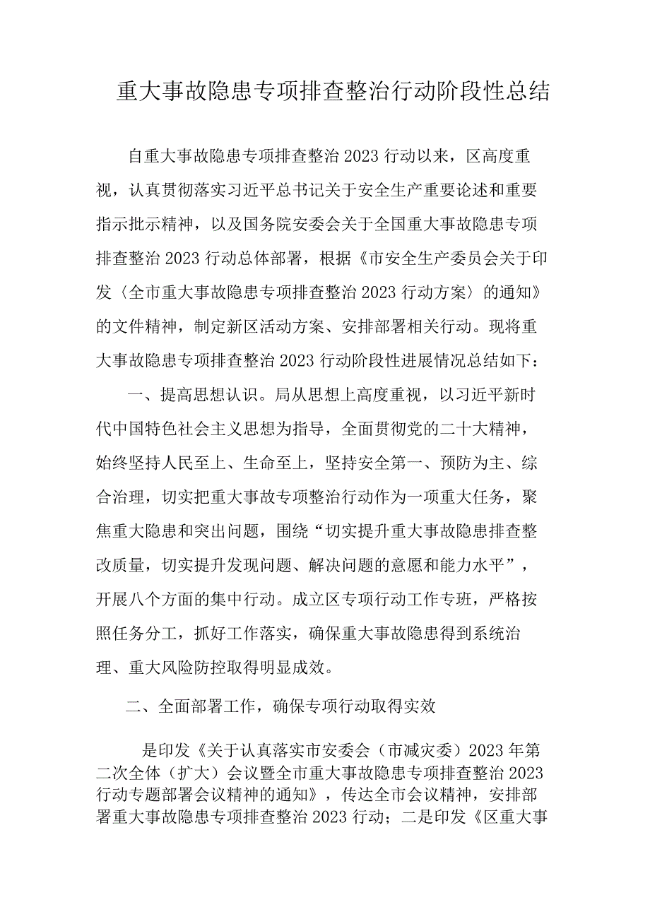 重大事故隐患专项排查整治行动阶段性总结.docx_第1页