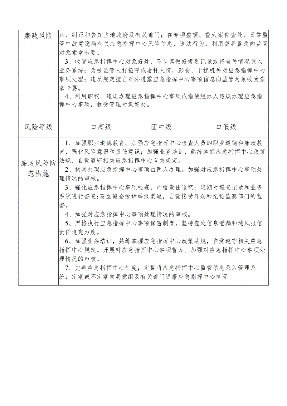 某县应急管理部门应急指挥中心主任个人岗位廉政风险点排查登记表.docx_第2页