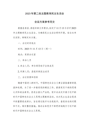 2023年第二批主题教育民主生活会会议方案参考范文.docx