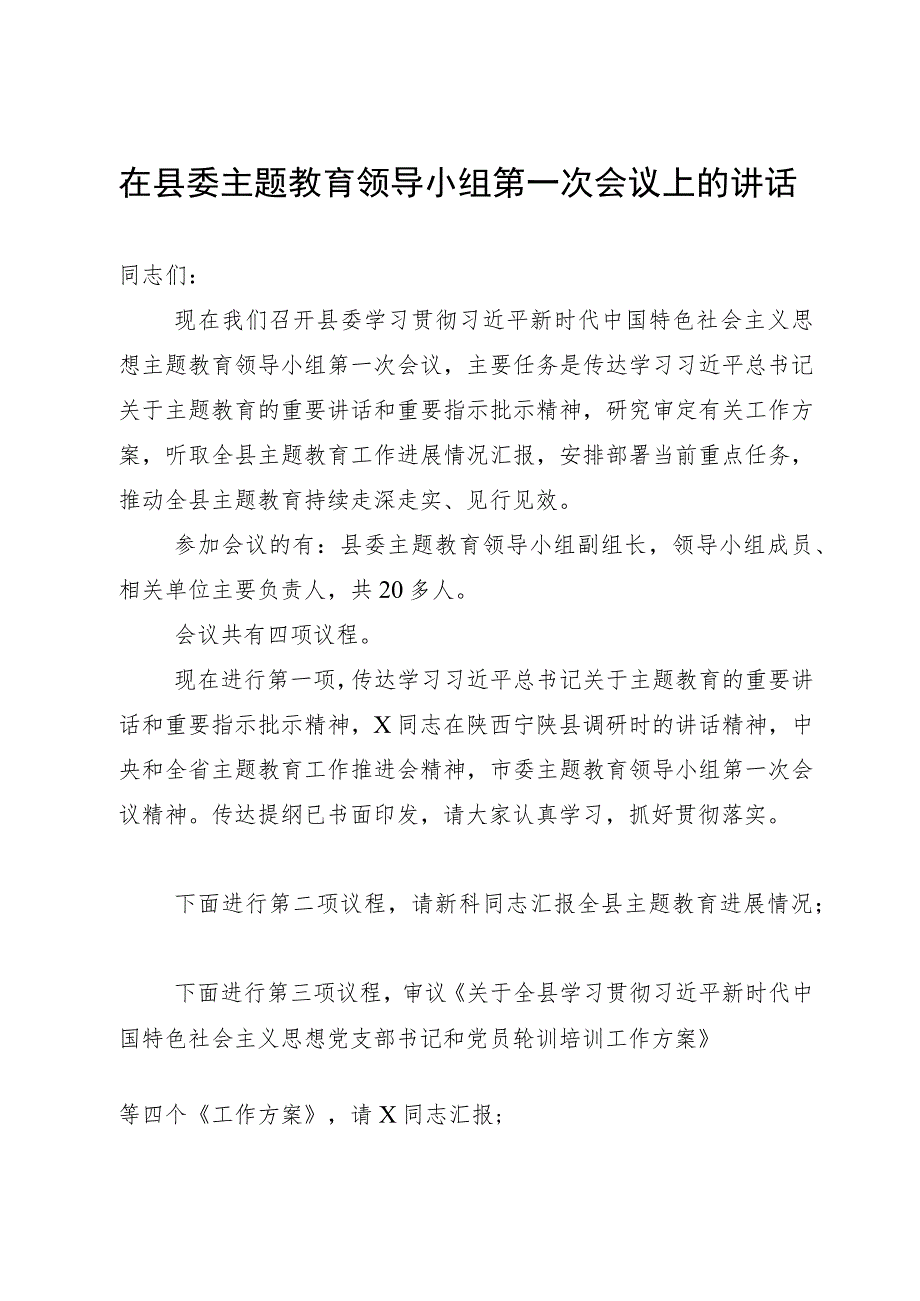 在县委主题教育领导小组第一次会议上的讲话.docx_第1页