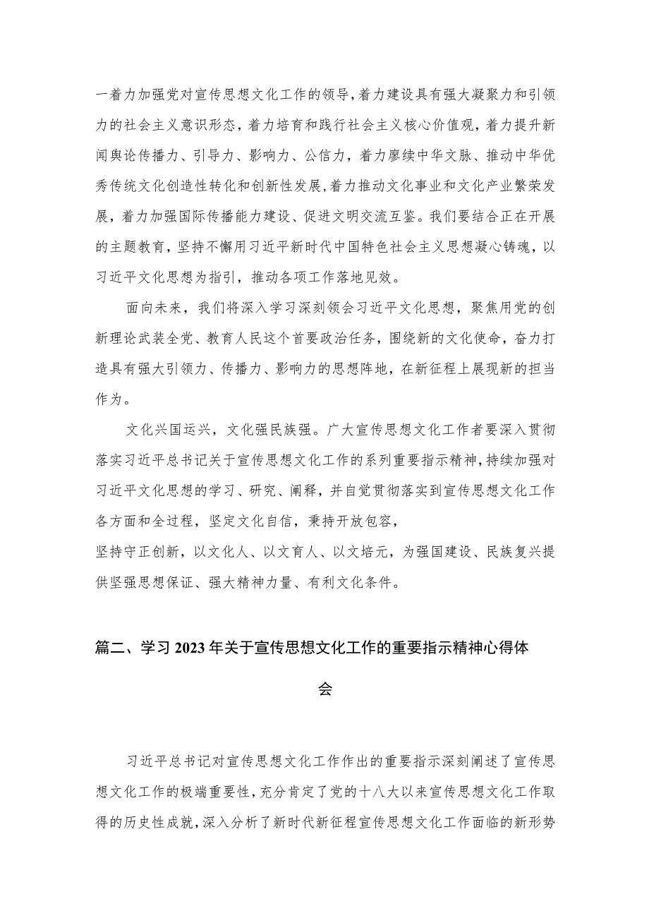 2023贯彻落实对宣传思想文化工作重要指示心得体会【10篇】.docx_第3页