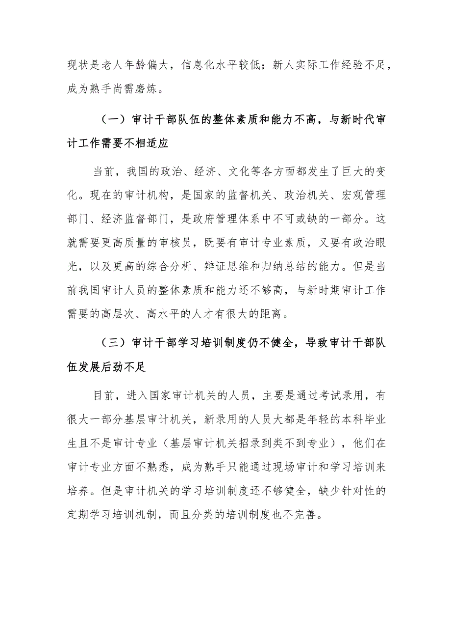 关于审计干部队伍建设问题及对策分析报告范文.docx_第2页