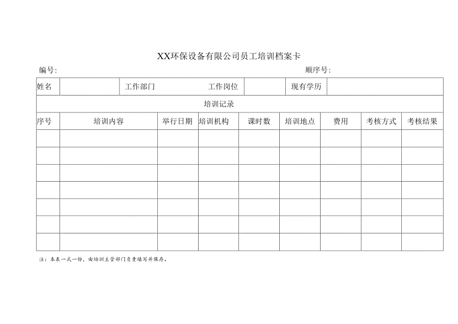 XX环保设备有限公司员工培训档案卡 （2023年）.docx_第1页