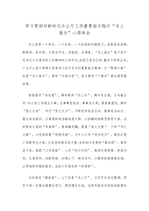 学习贯彻对新时代办公厅工作重要指示践行“马上就办”心得体会.docx