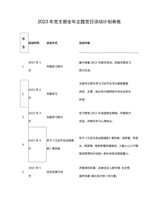 2023年党支部全年主题党日活动计划表.docx