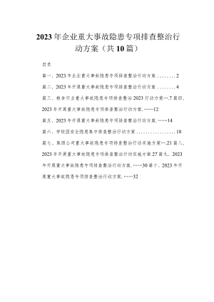 2023年企业重大事故隐患专项排查整治行动方案最新精选版【10篇】.docx