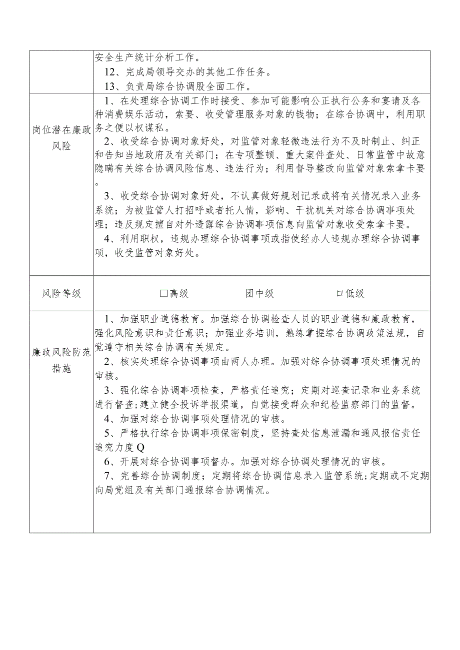 某县应急管理部门综合协调股股长个人岗位廉政风险点排查登记表.docx_第2页