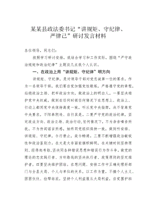 某某县政法委书记“讲规矩、守纪律、严律已”研讨发言材料.docx