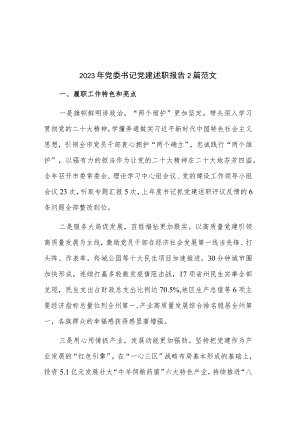 2023年党委书记党建述职报告2篇范文.docx