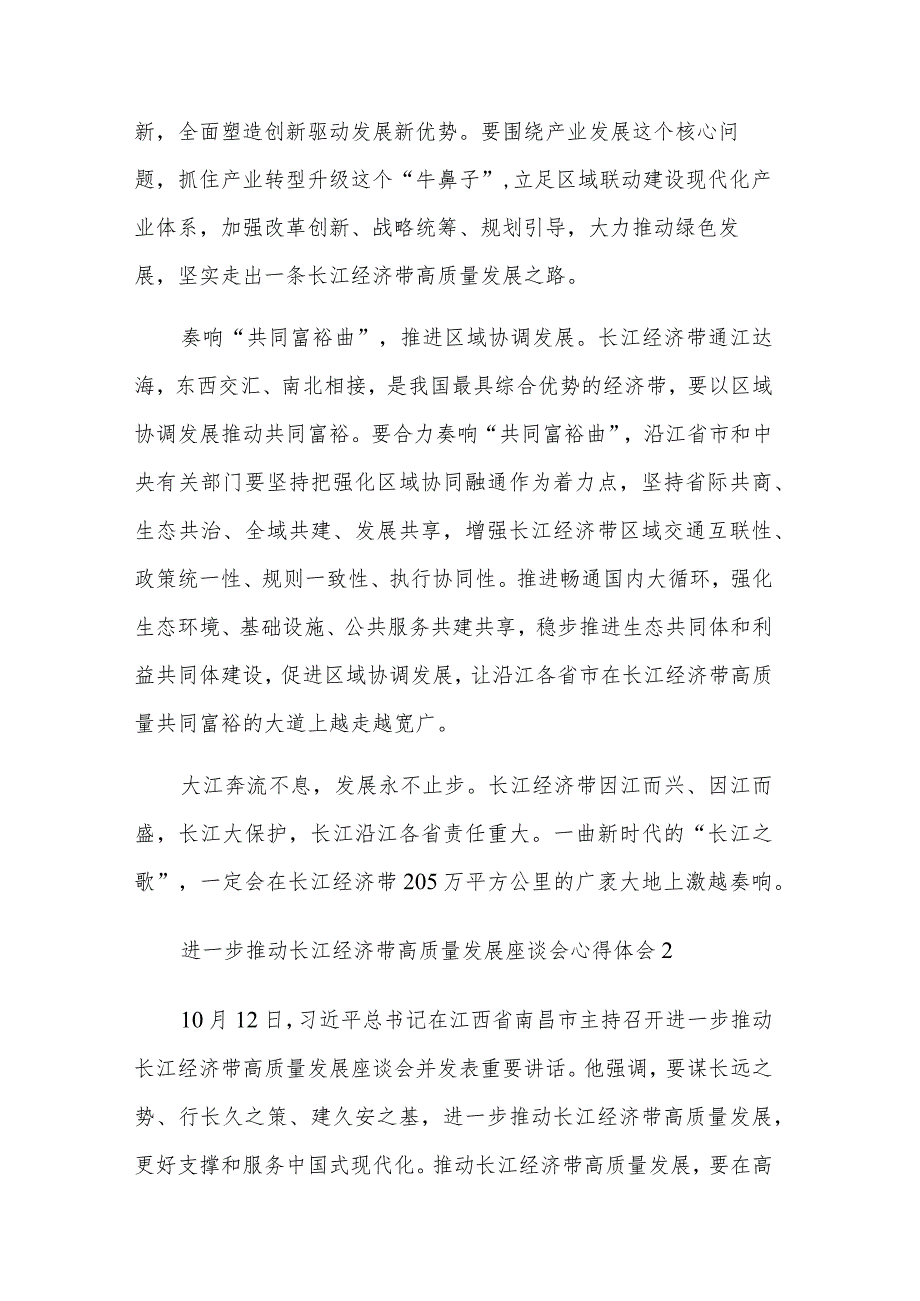 推动长江经济带高质量发展座谈会心得体会多篇范文.docx_第2页