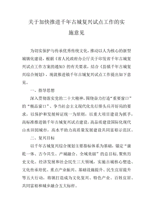 关于加快推进千年古城复兴试点工作的实施意见.docx