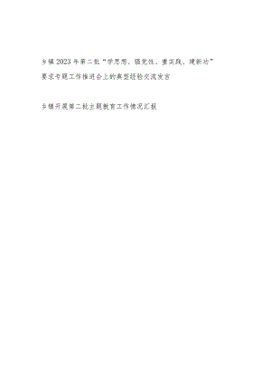 乡镇党委书记2023年第二批“学思想、强党性、重实践、建新功”要求专题工作推进会上的典型经验交流发言和第二阶段工作总结汇报.docx