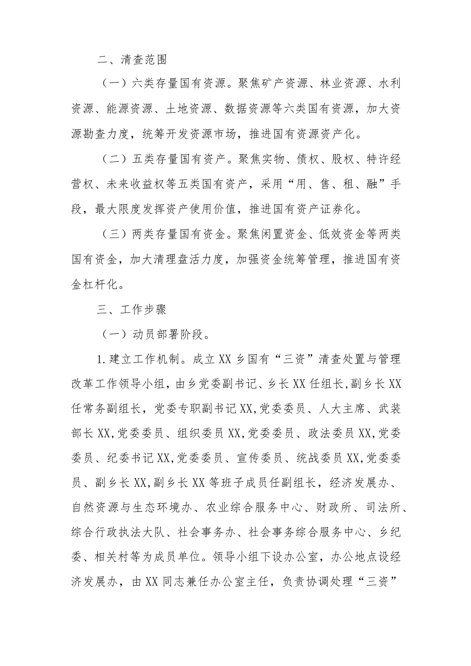 XX乡国有“三资”清查处置与管理改革专项行动实施方案.docx_第2页