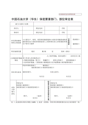 中国石油大学华东保密要害部门、部位审定表.docx