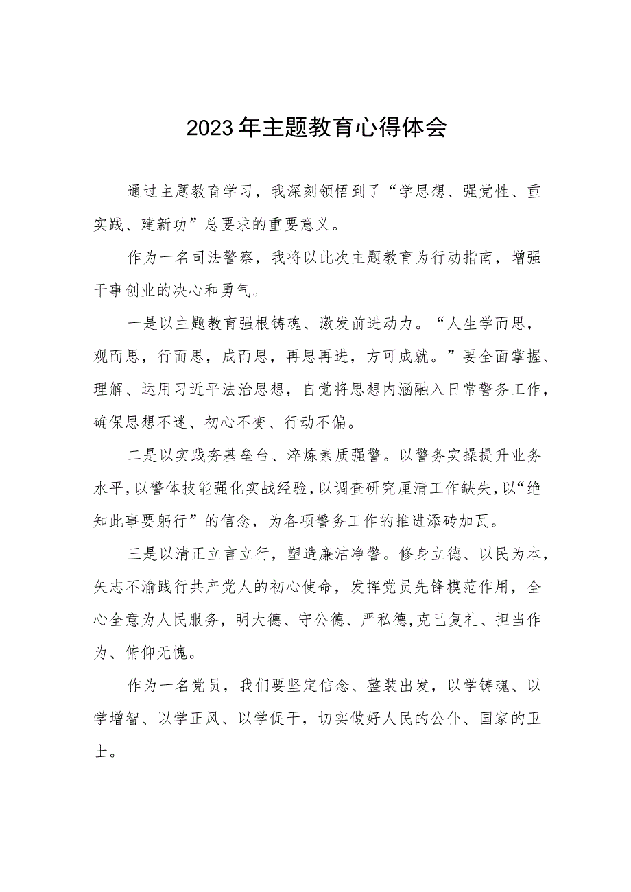 2023年司法干警关于第二批主题教育的学习心得体会(五篇).docx_第1页