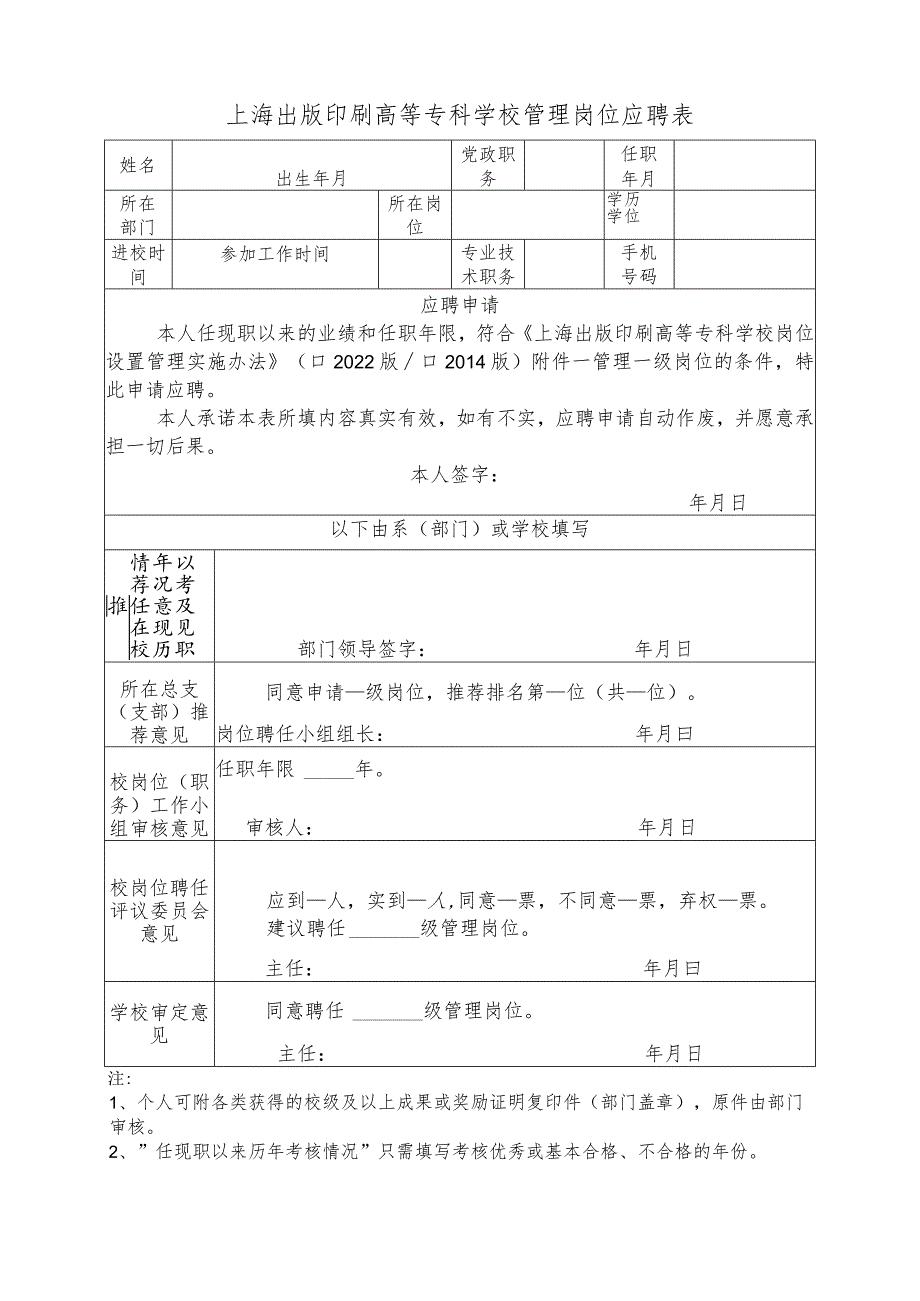 上海出版印刷高等专科学校管理岗位应聘表.docx_第1页