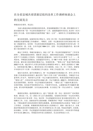 在全省县域共青团基层组织改革工作调研座谈会上的交流发言.docx