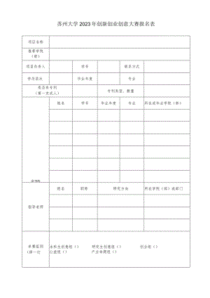 苏州大学2023年创新创业创意大赛报名表.docx