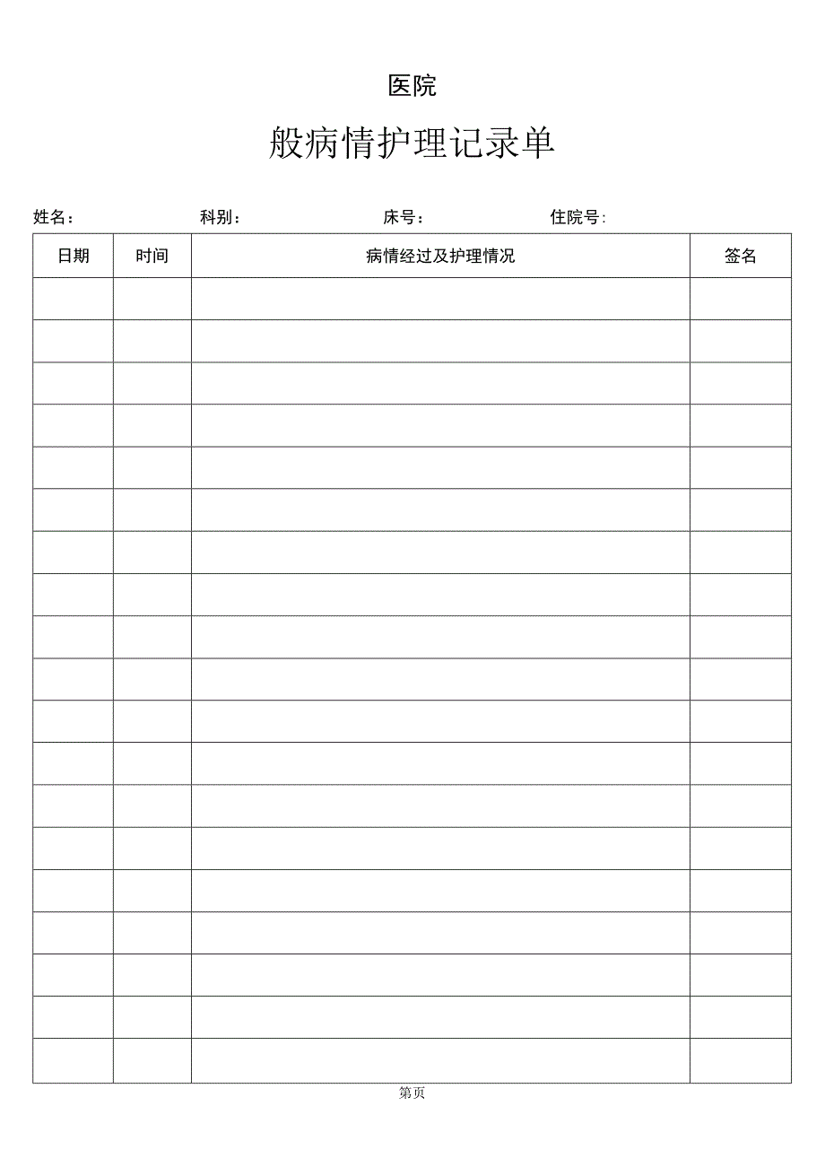 医疗机构医院一般病情护理记录单.docx_第1页