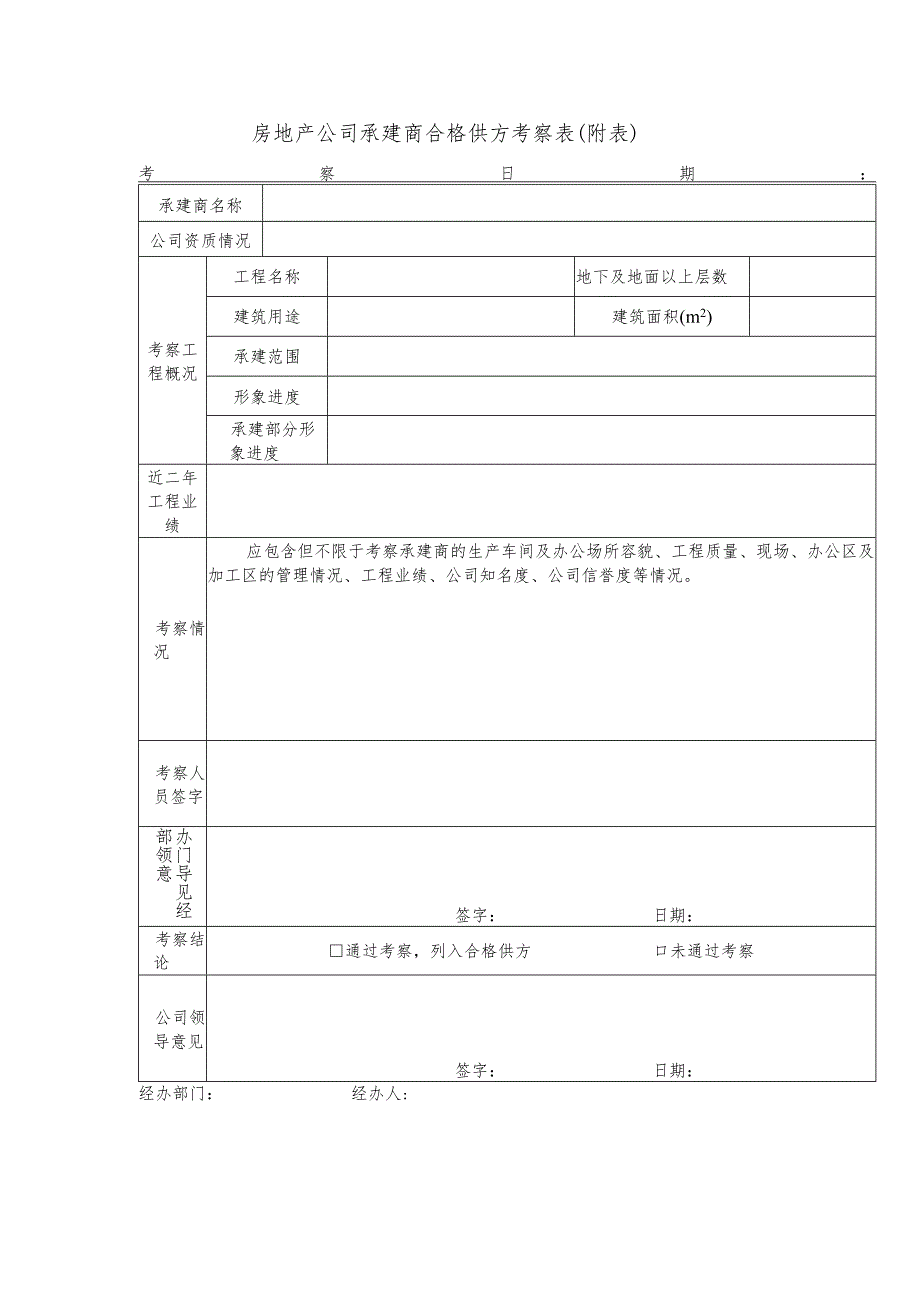 房地产公司承建商合格供方考察表（附表）.docx_第1页