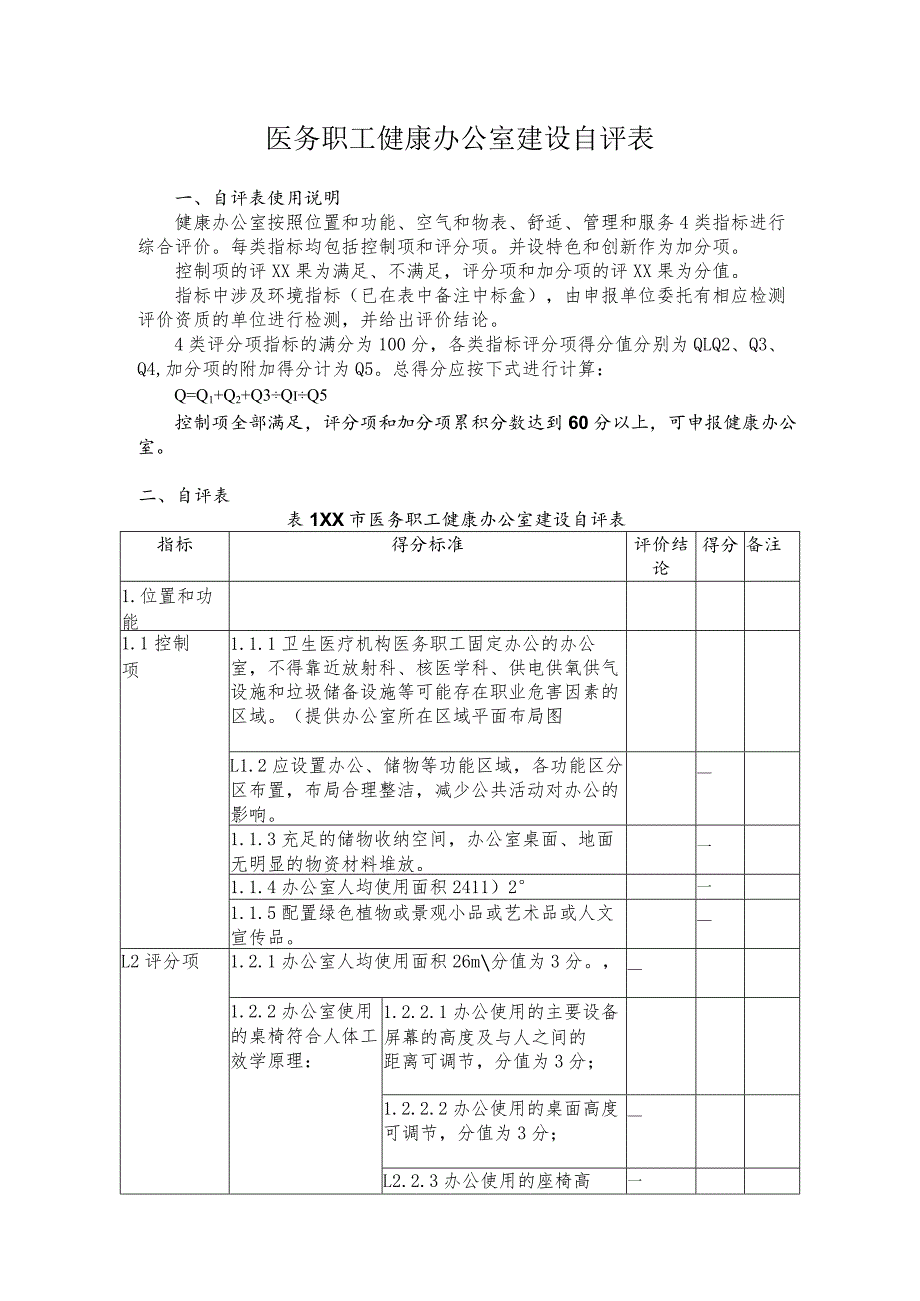 医务职工健康办公室建设自评表.docx_第1页