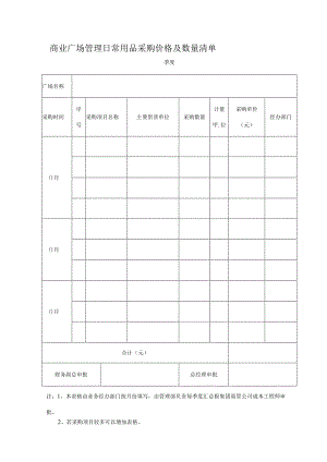 商业广场管理日常用品采购价格及数量清单.docx
