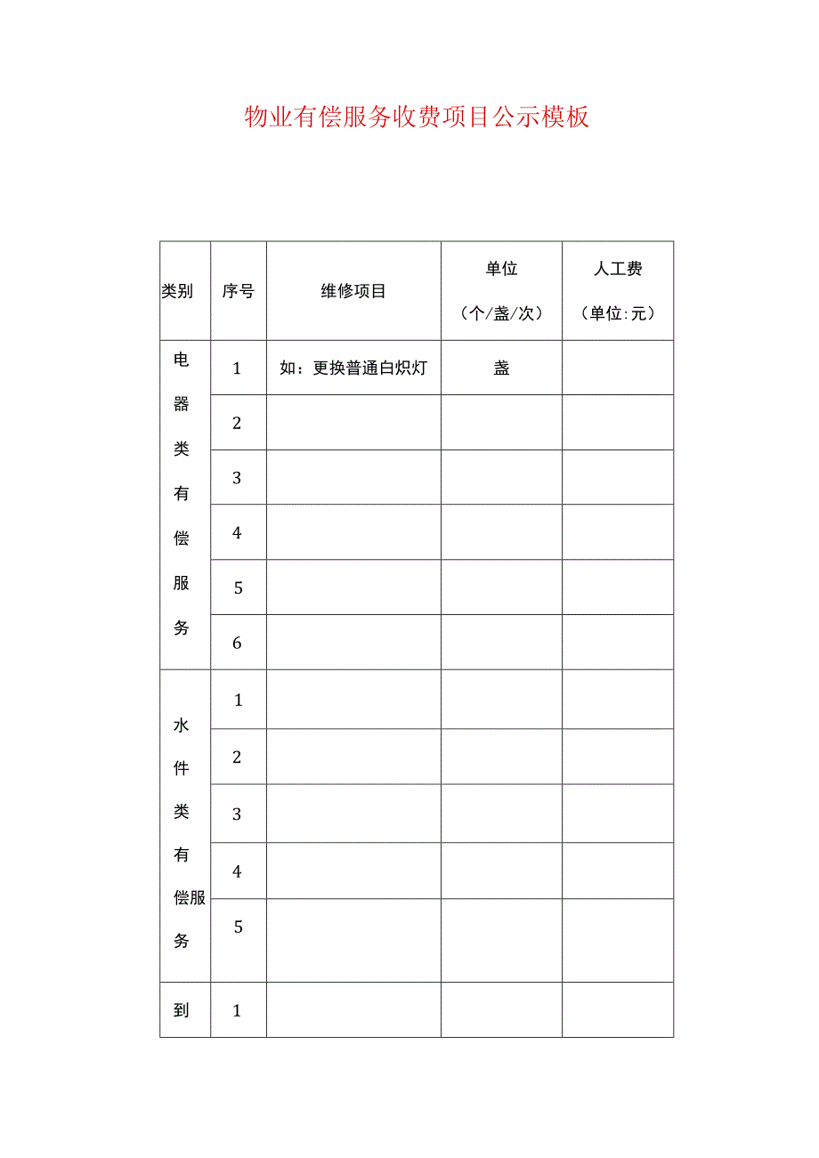 物业有偿服务收费项目公示模板.docx_第1页