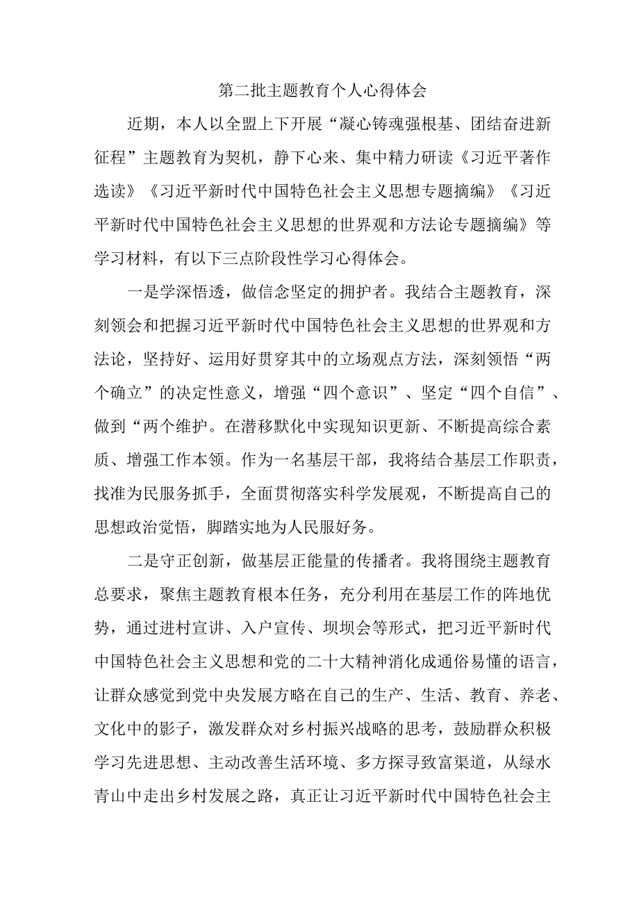 驻村书记学习第二批主题教育心得体会 （5份）.docx_第1页