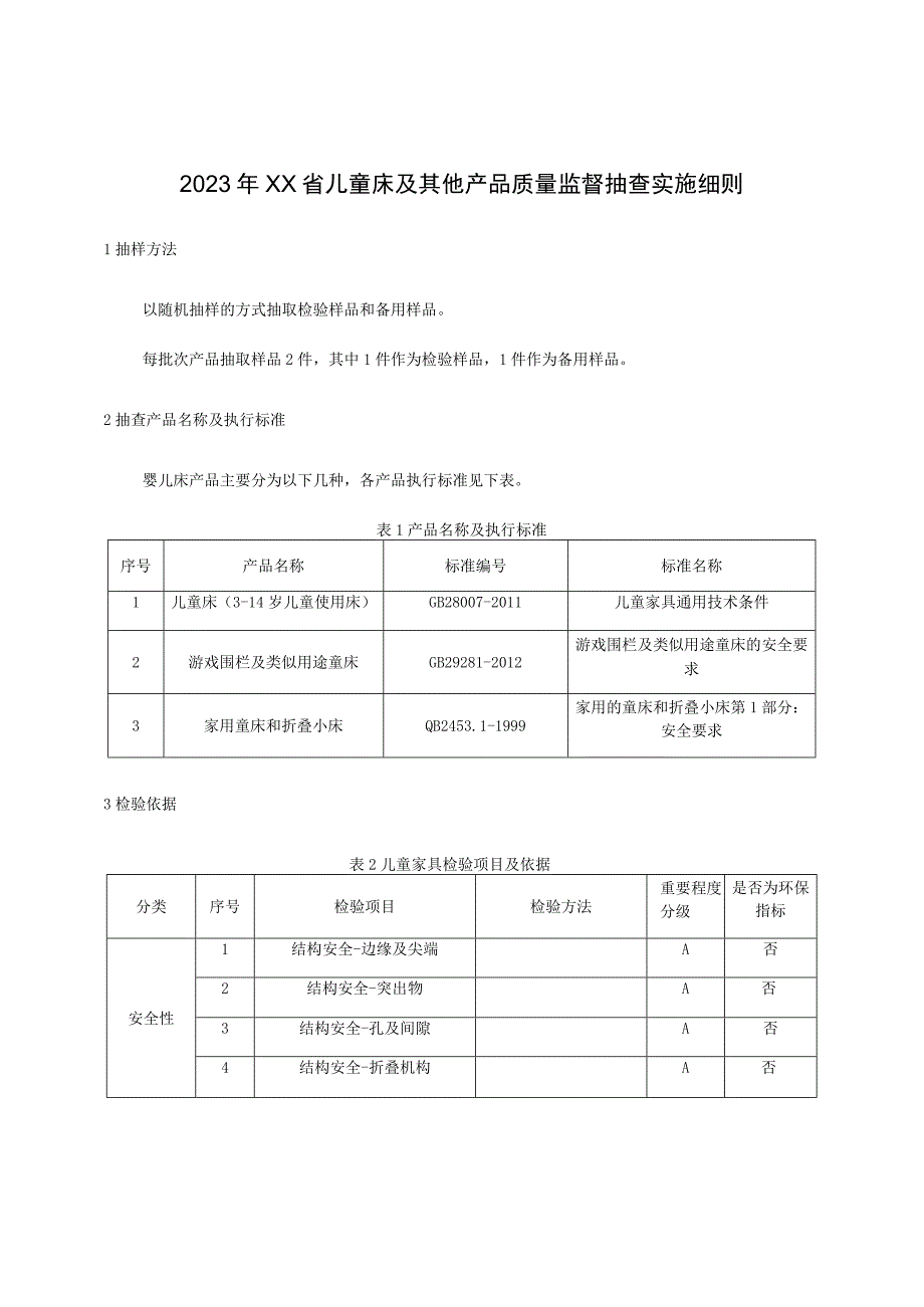 2023年儿童床及其他产品质量监督抽查实施细则.docx_第1页