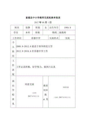 喜德县中小学教师交流轮换审批表.docx