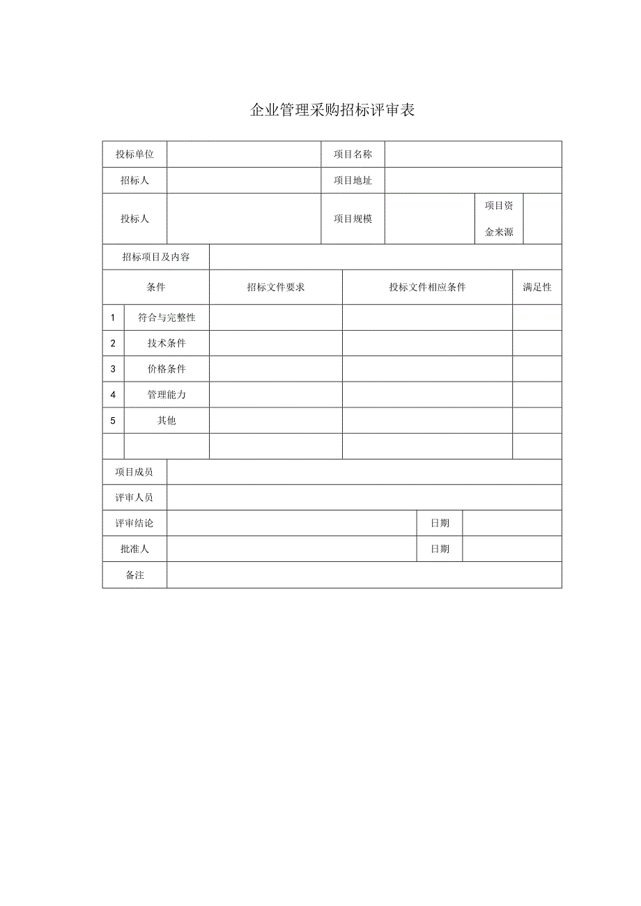 企业管理采购招标评审表.docx_第1页