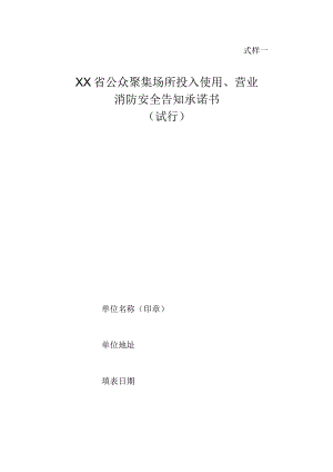 公众聚集场所投入使用、营业消防安全告知承诺书及相关工作文书式样.docx