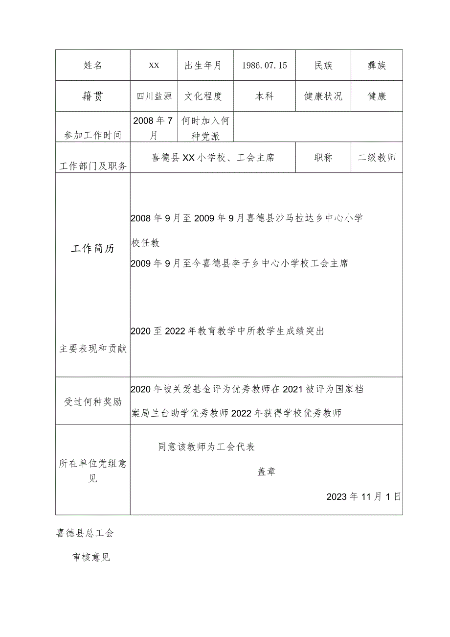 附件2 喜德县总工会第九 次代表大会代表登记表1.docx_第2页