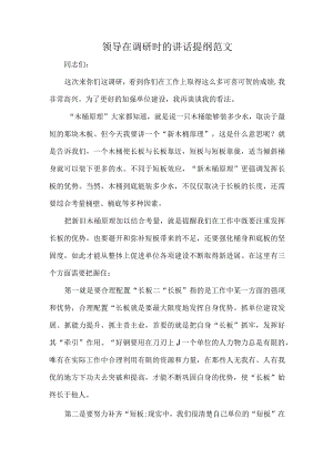 领导在调研时的讲话提纲范文.docx