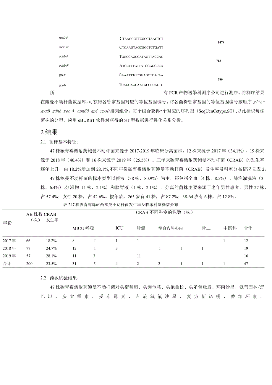 碳青霉烯耐药鲍曼不动杆菌耐药性分析及分子流行病学研究.docx_第3页