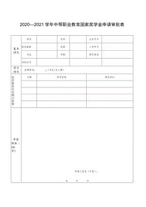 2020—2021学年国家奖学金申请审批表（中等职业学校）.docx