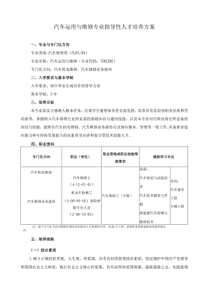 汽车运用与维修专业指导性人才培养方案.docx