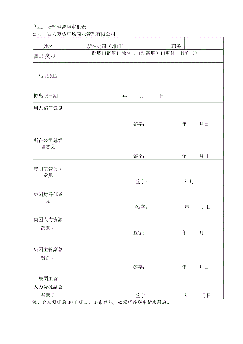 商业广场管理离职审批表.docx_第1页