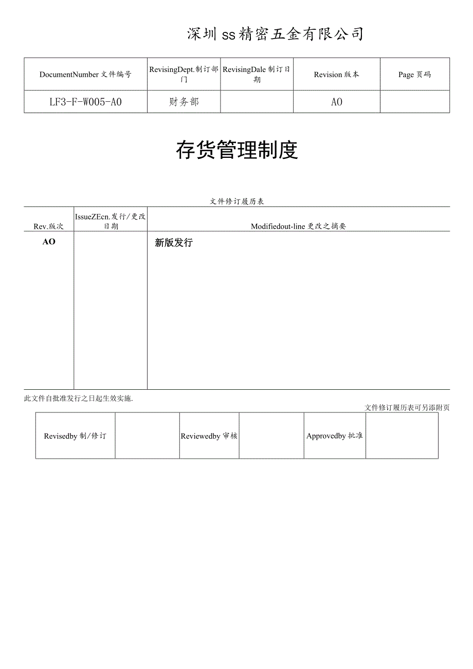 公司存货财务内部控制制度财务对存货的内部管理制度.docx_第1页