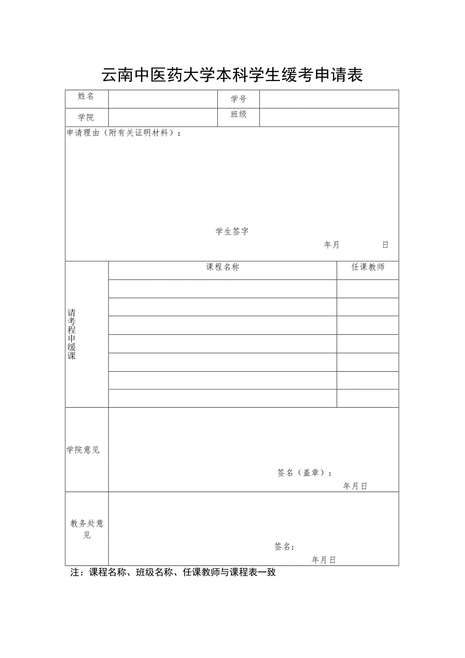 云南中医药大学缓考申请表.docx_第1页