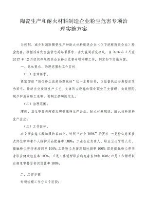 陶瓷生产和耐火材料制造企业粉尘危害专项治理实施方案.docx