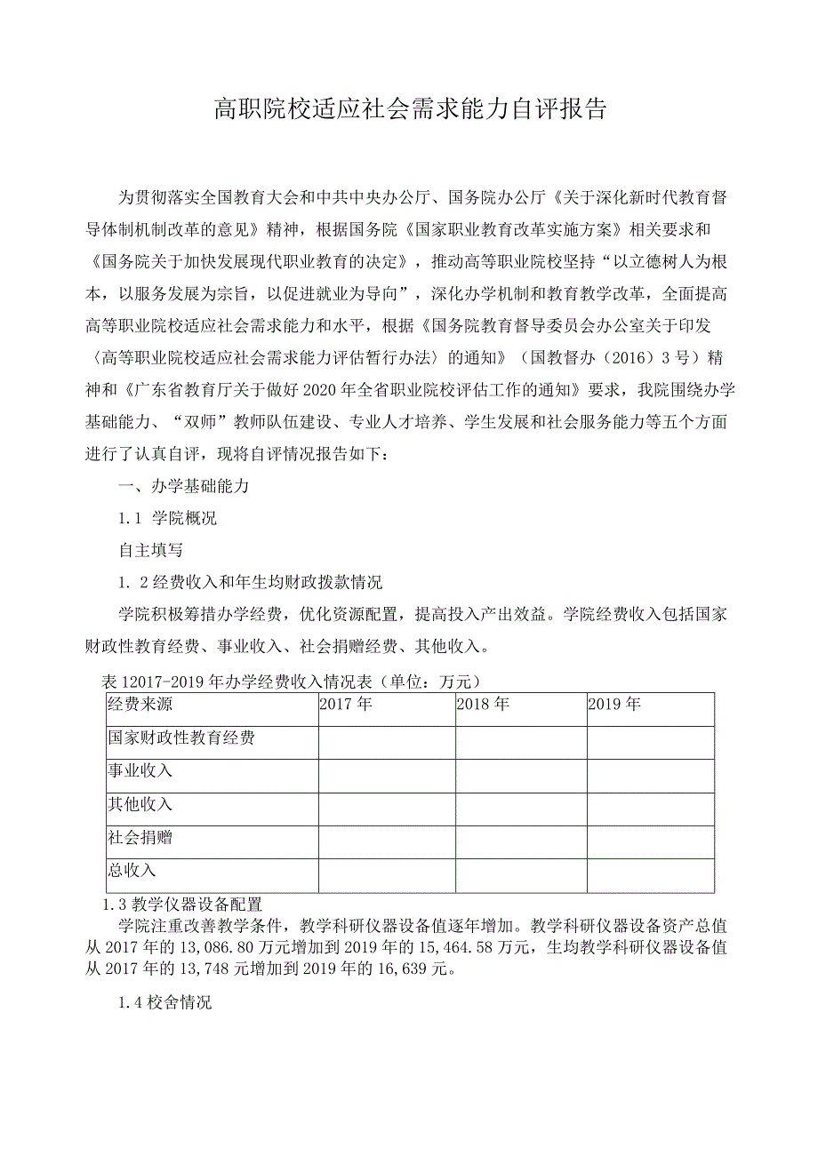 高职院校适应社会需求能力自评报告.docx_第1页