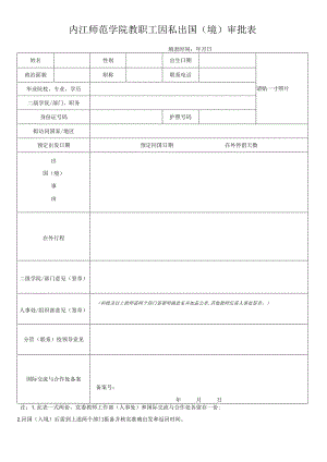 内江师范学院教职工因私出国（境）审批表.docx