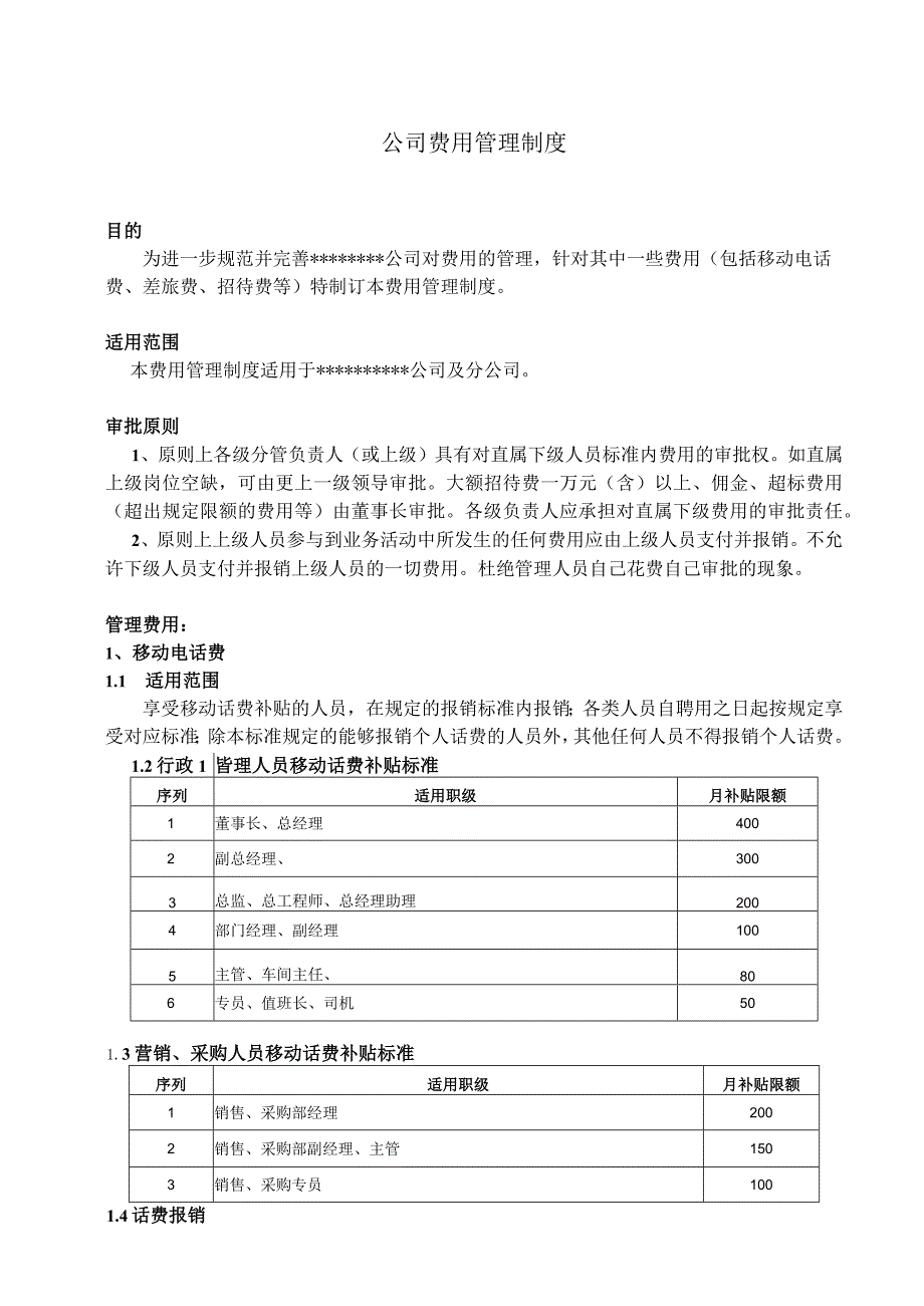 公司财务费用管理制度工作人员出差审批程序与费用标准.docx_第1页