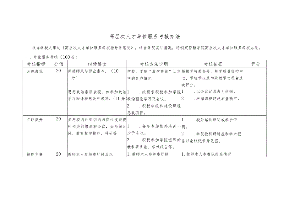 高层次人才单位服务考核办法.docx_第1页