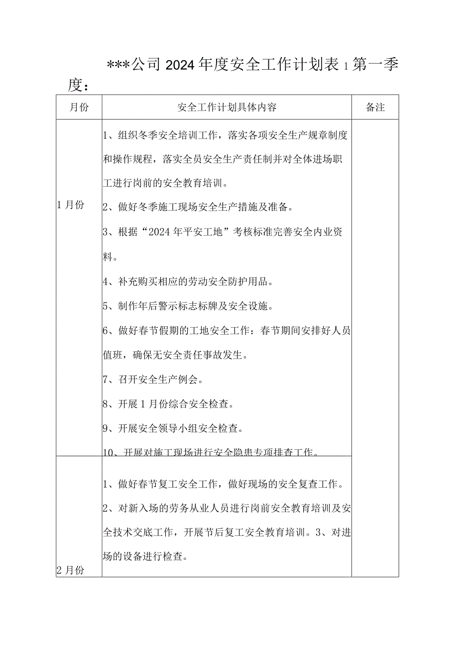 2024年度安全工作计划表1.docx_第1页