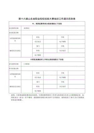 第十六届山东省职业院校技能大赛组织工作通讯信息表.docx