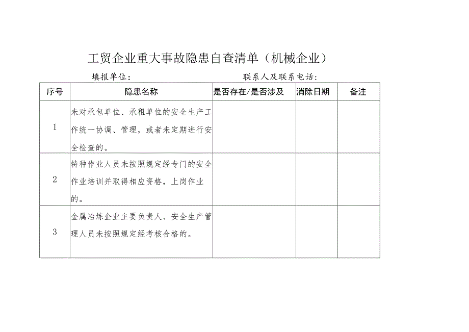 工贸企业重大事故隐患自查清单（机械企业）.docx_第1页