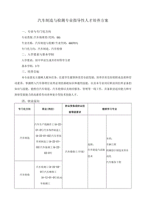 汽车制造与检测专业指导性人才培养方案.docx