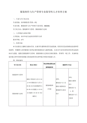 服装制作与生产管理专业指导性人才培养方案.docx